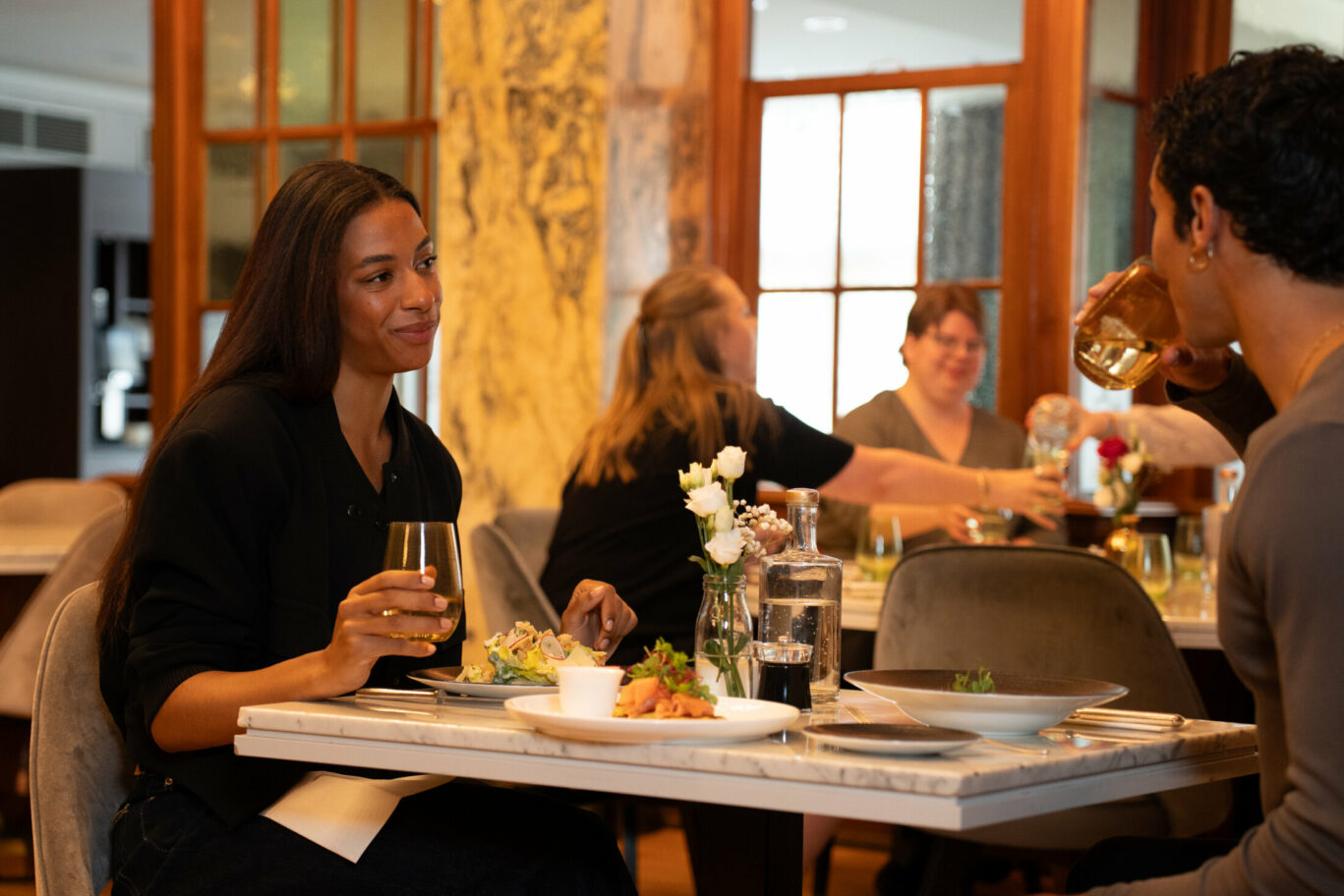 Couple eating dinner at Stadt Restaurant
